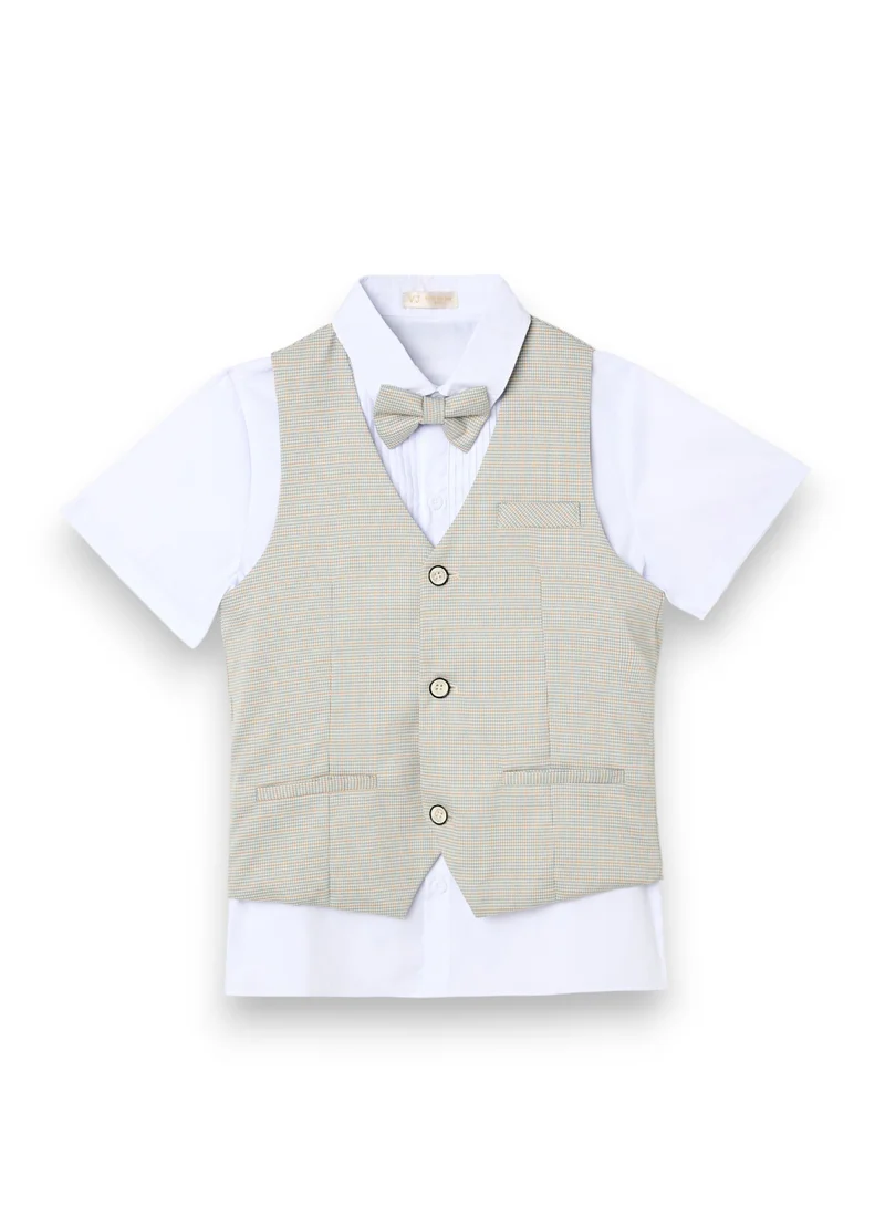 Victor And Jane  Neutral Waistcoat, Shirt, Shorts & Bow Tie Set for Men | Best Price UAE